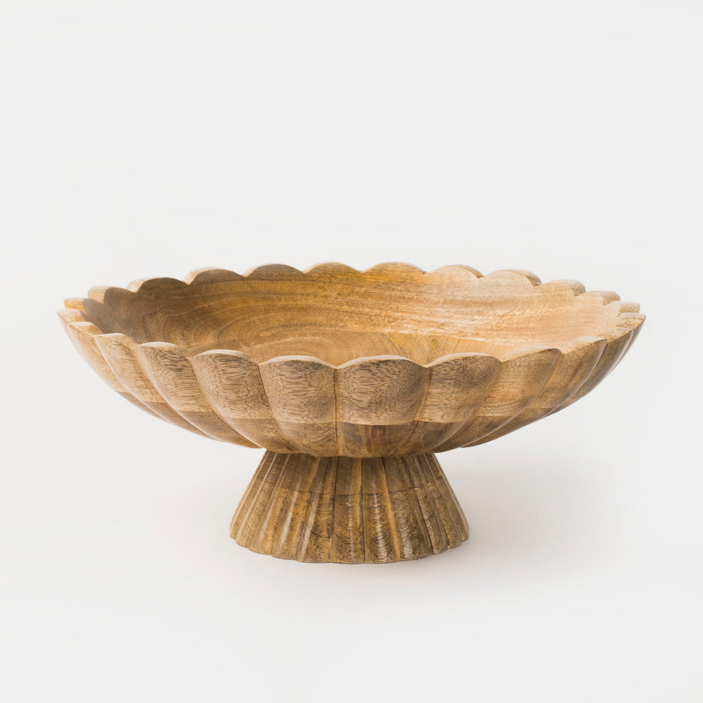 Handcarved Scalloped Edge Fluted Pedestal Bowl