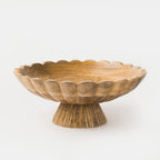 Handcarved Scalloped Edge Fluted Pedestal Bowl