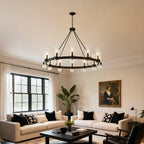 12-Light Matte Black Wagon Wheel Chandelier