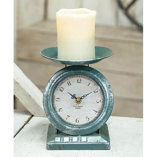 Vintage Blue Old Town Scale Clock — Decorative Farmhouse Accent with Clock