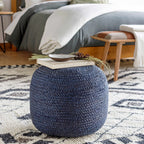 Navy Jute Knitted Pouf