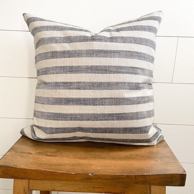 Gray and White Stripe Pillow Cover