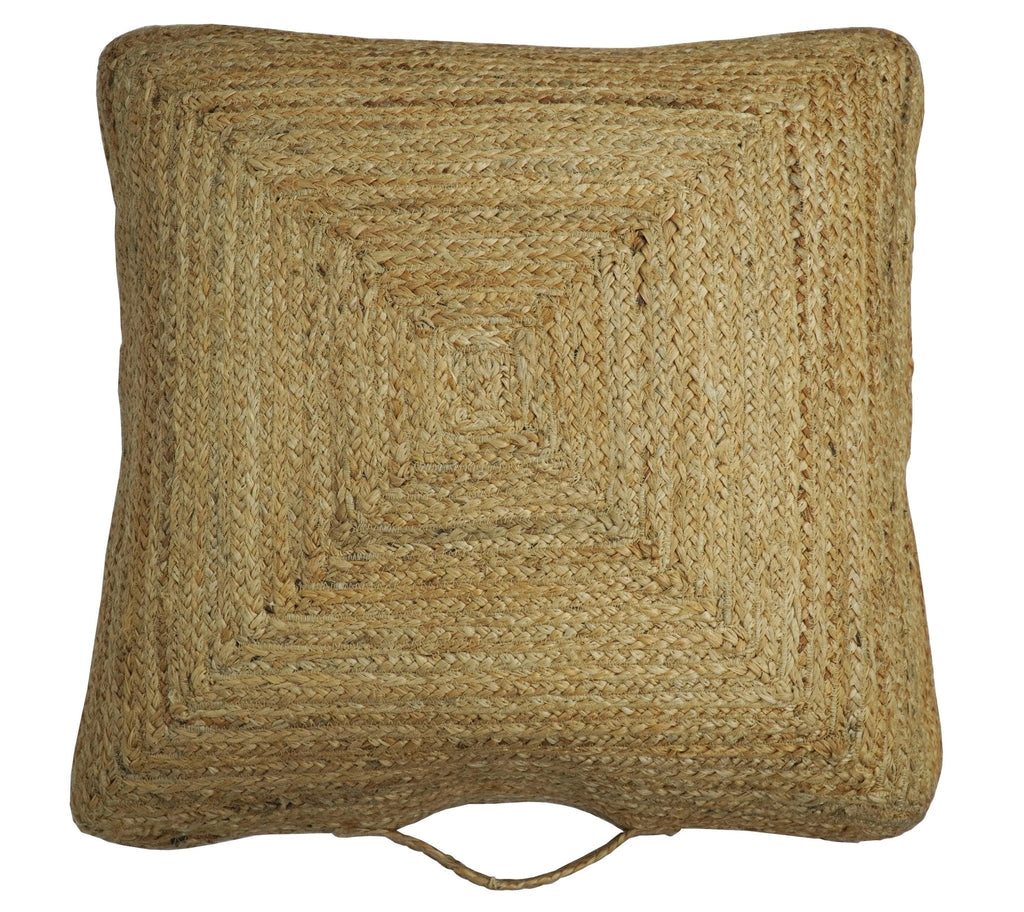 Hand Braided Gold Jute Square Pouf