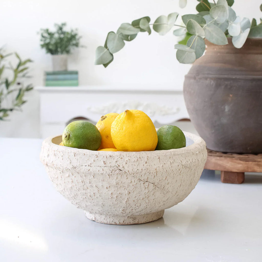 Whitewashed Textured Terra Cotta Decorative Bowl