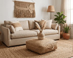 Hand Braided Gold Jute Square Pouf