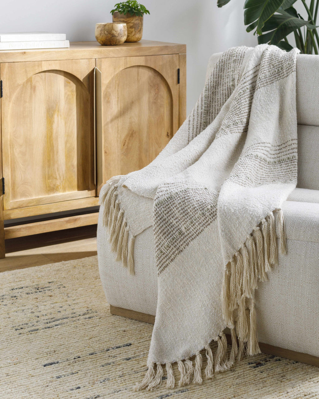 Natural Striped Throw Blanket