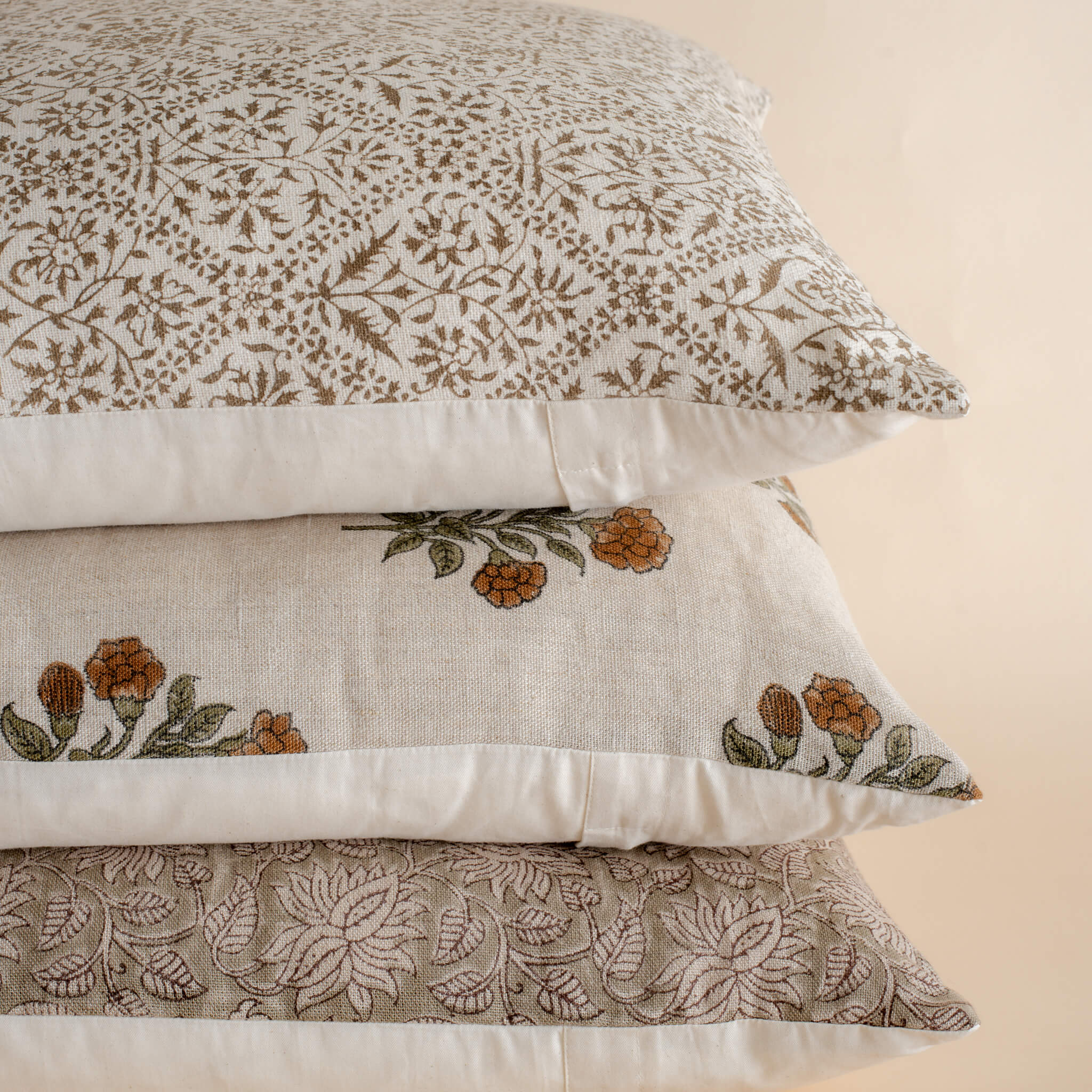 Margot Floral Block Printed Pillow Cover | Mustard, Green