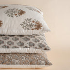 Veda Floral Block Printed Pillow Cover | Brown, Green