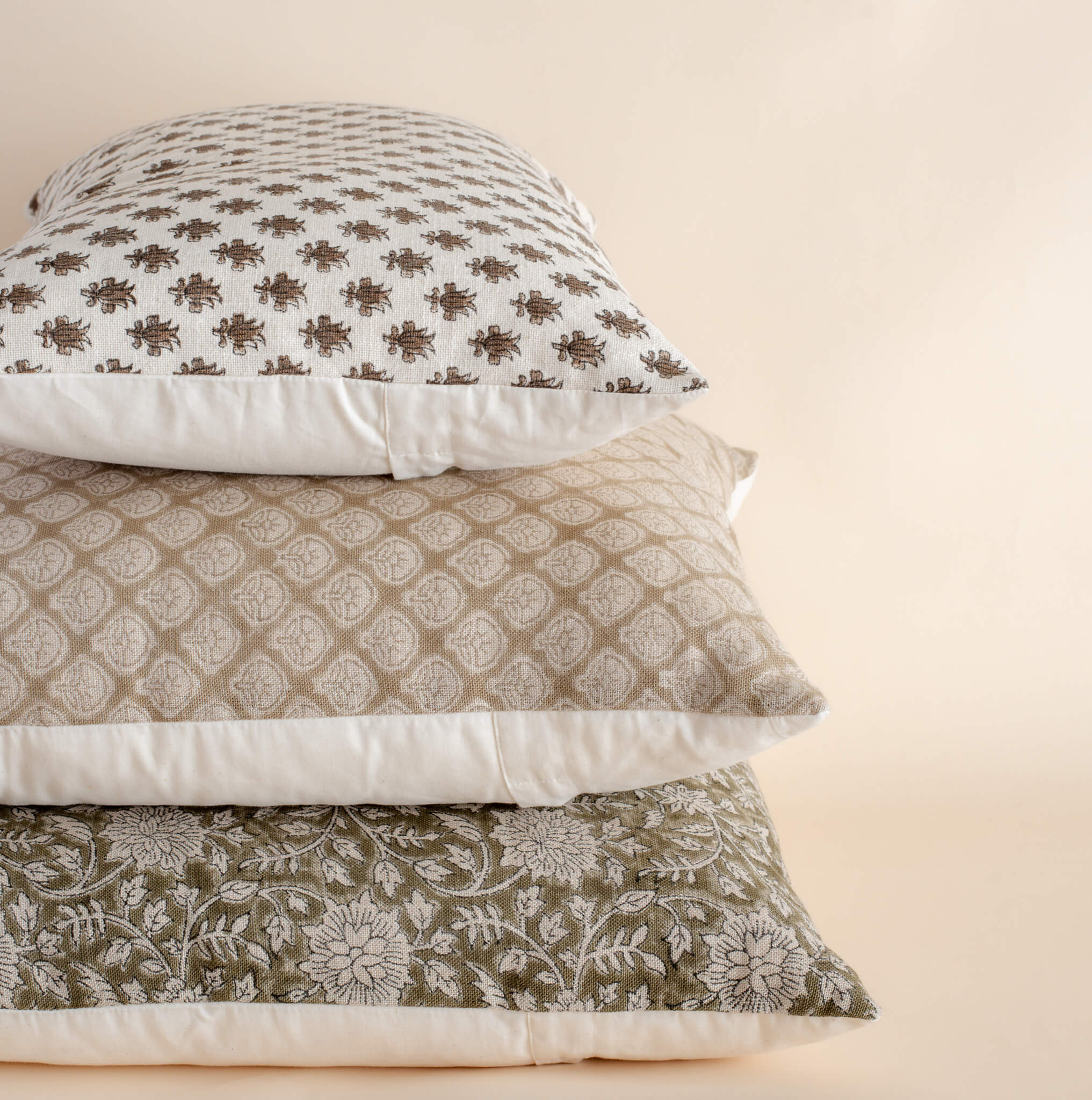 Cora Floral Block Printed Pillow Cover | Brown | Lumbar