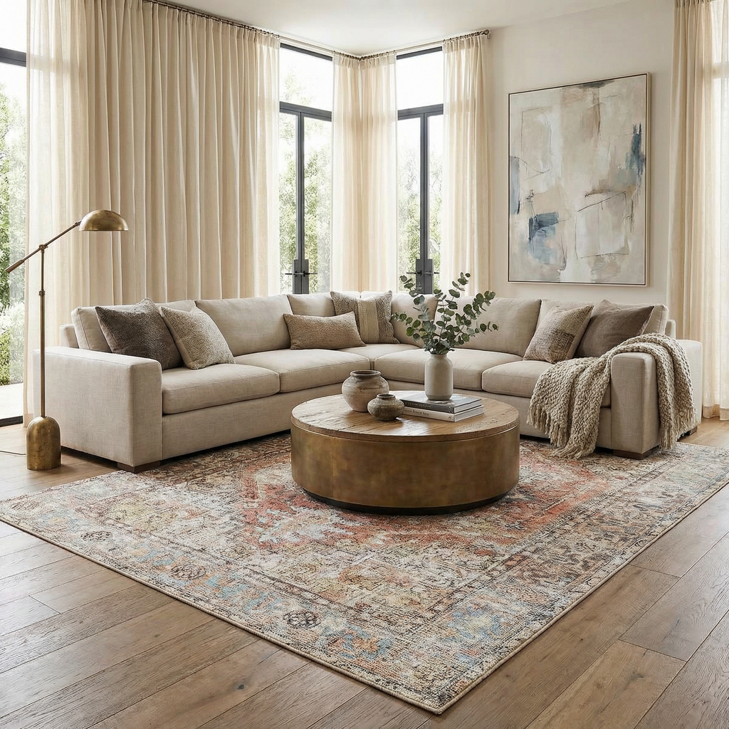 Beck Peach Washable Area Rug