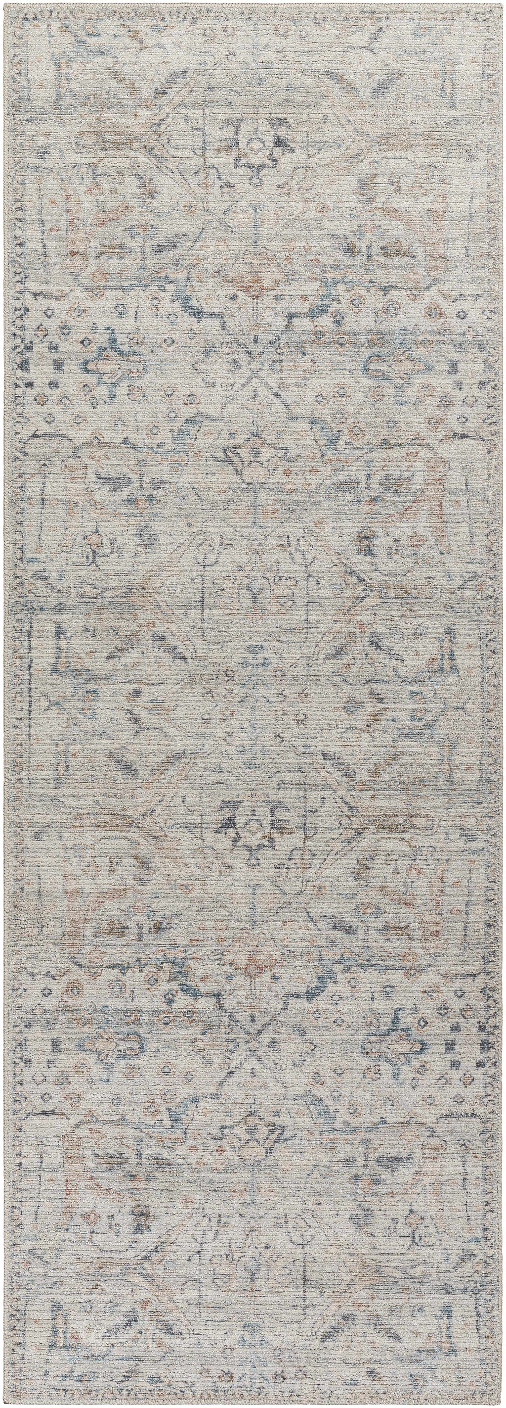 Marlene Damask Off White & Blue Area Rug