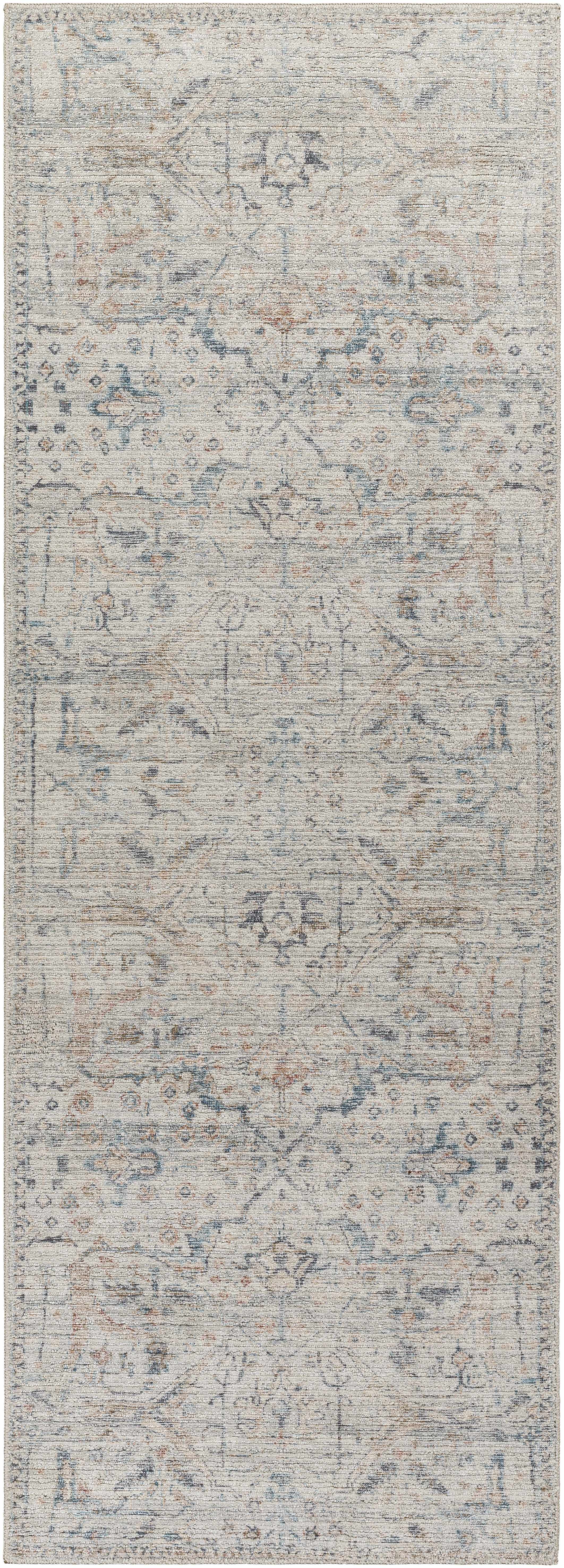 Marlene Damask Off White & Blue Area Rug