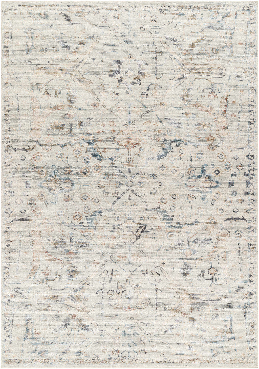 Marlene Damask Off White & Blue Area Rug