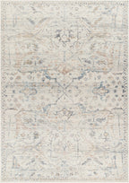Marlene Damask Off White & Blue Area Rug