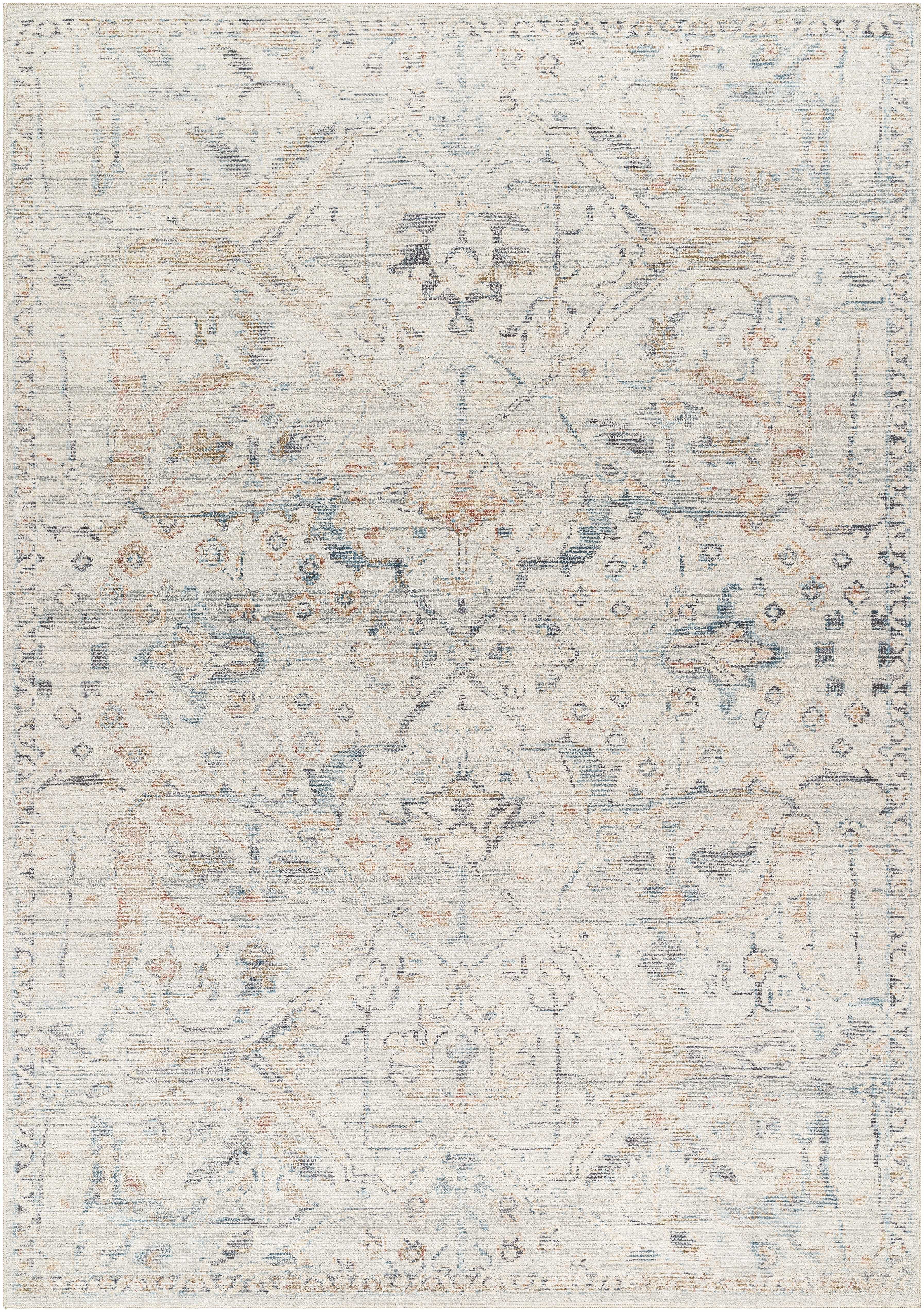 Marlene Damask Off White & Blue Area Rug