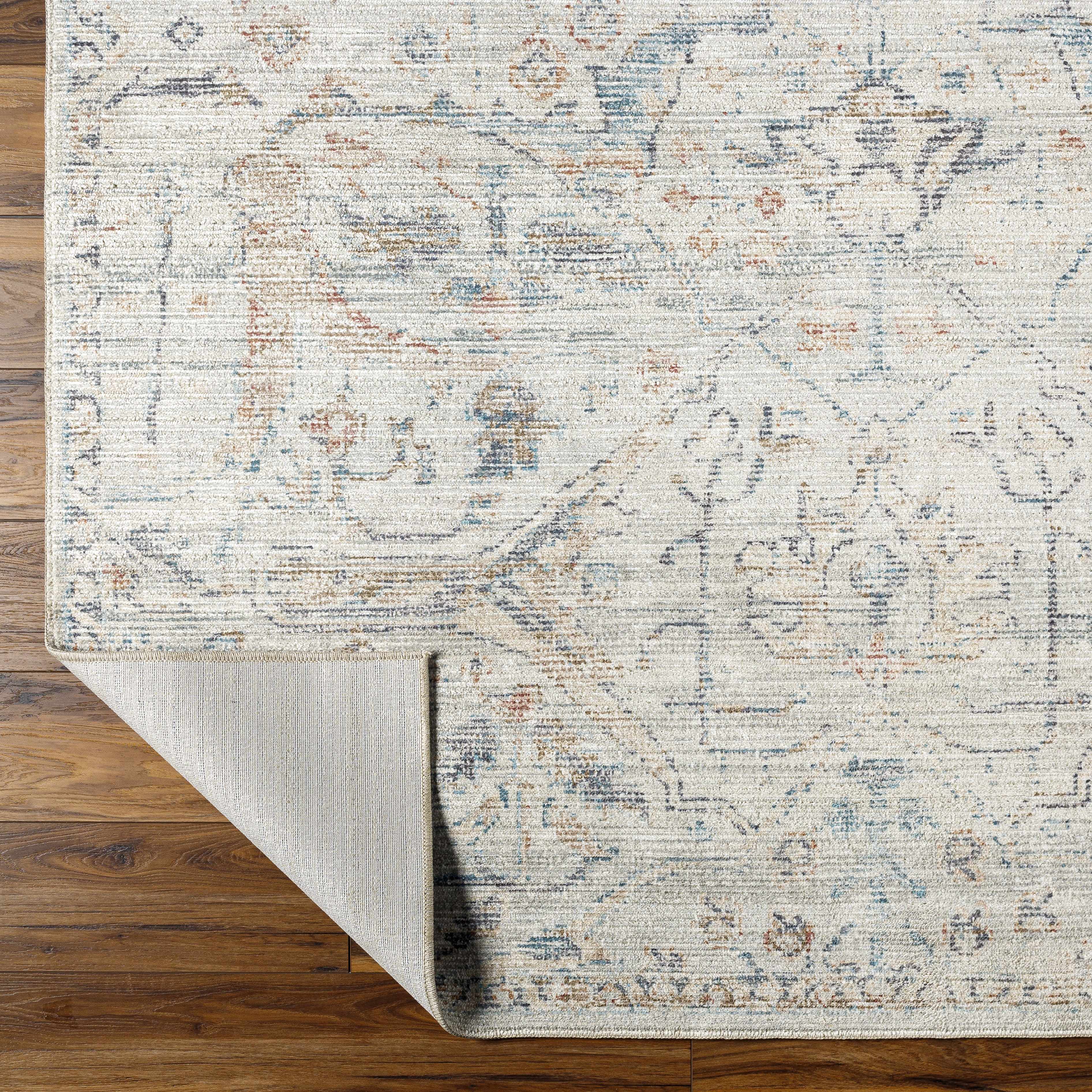 Marlene Damask Off White & Blue Area Rug