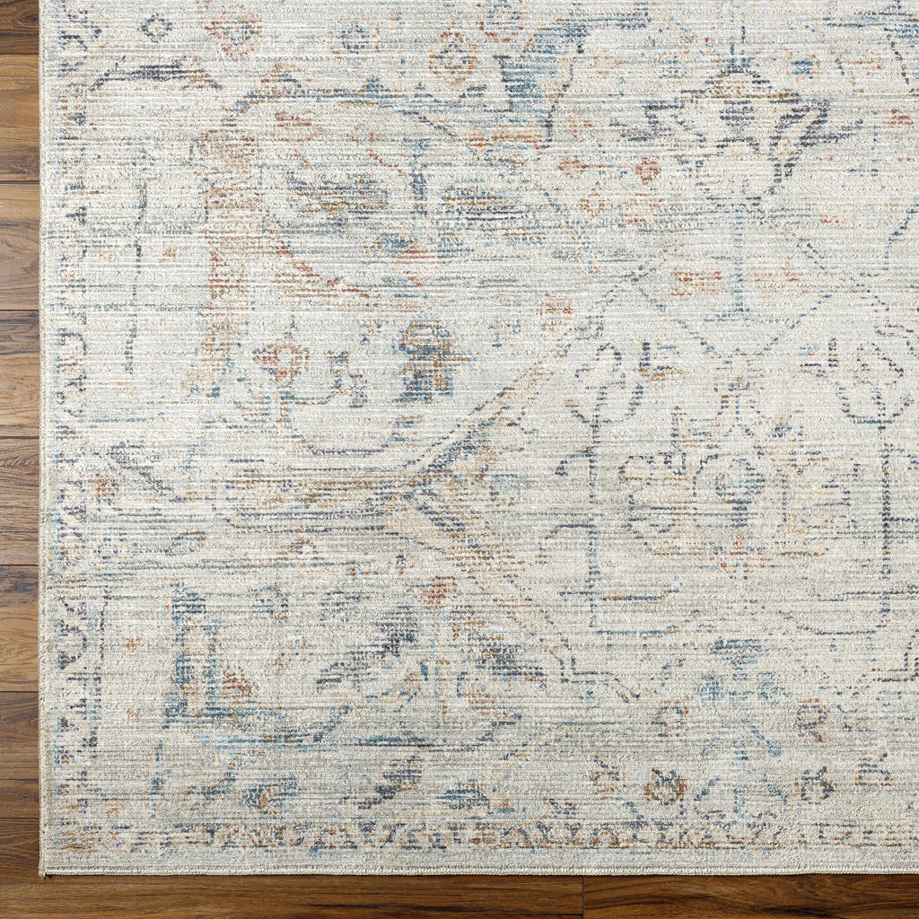 Marlene Damask Off White & Blue Area Rug
