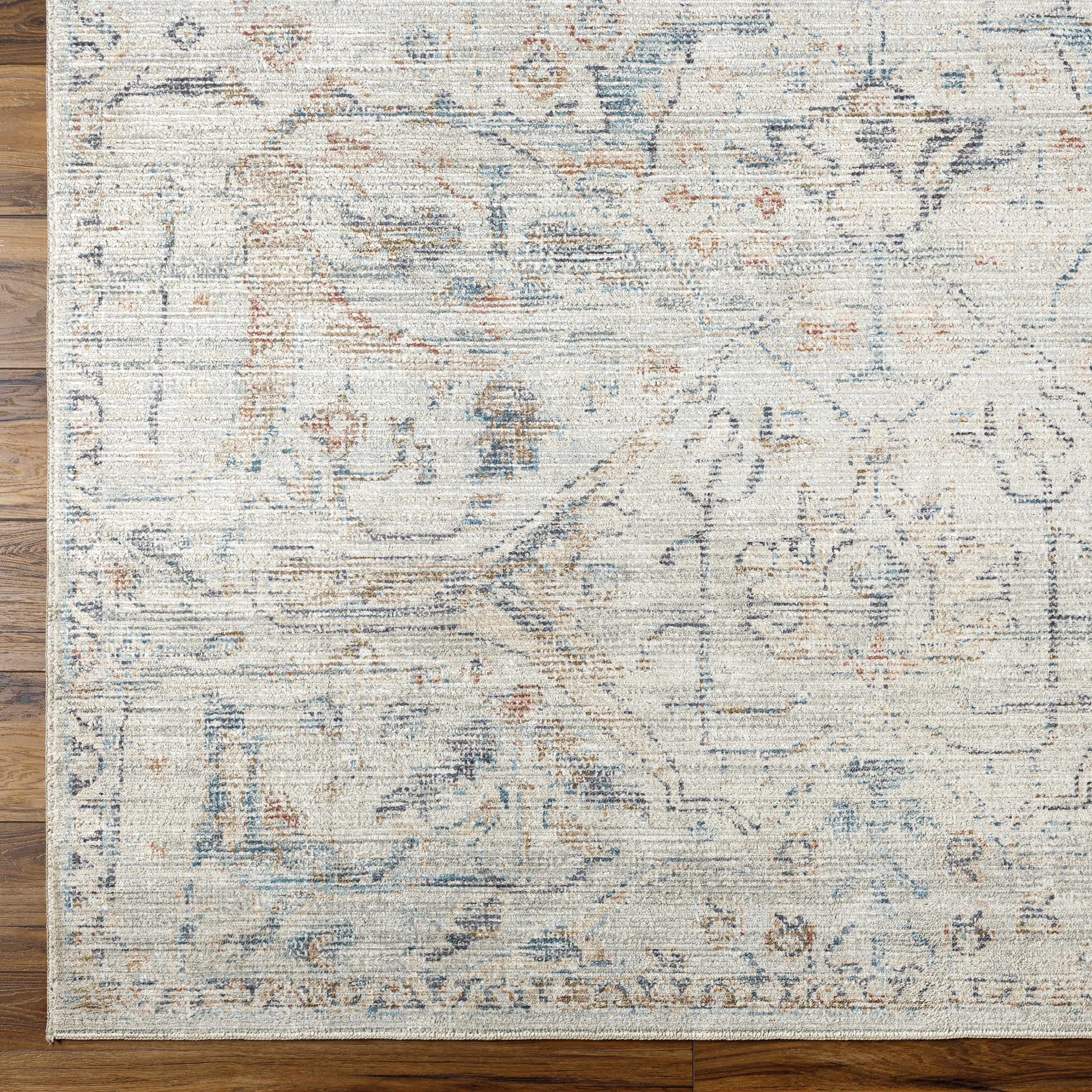 Marlene Damask Off White & Blue Area Rug