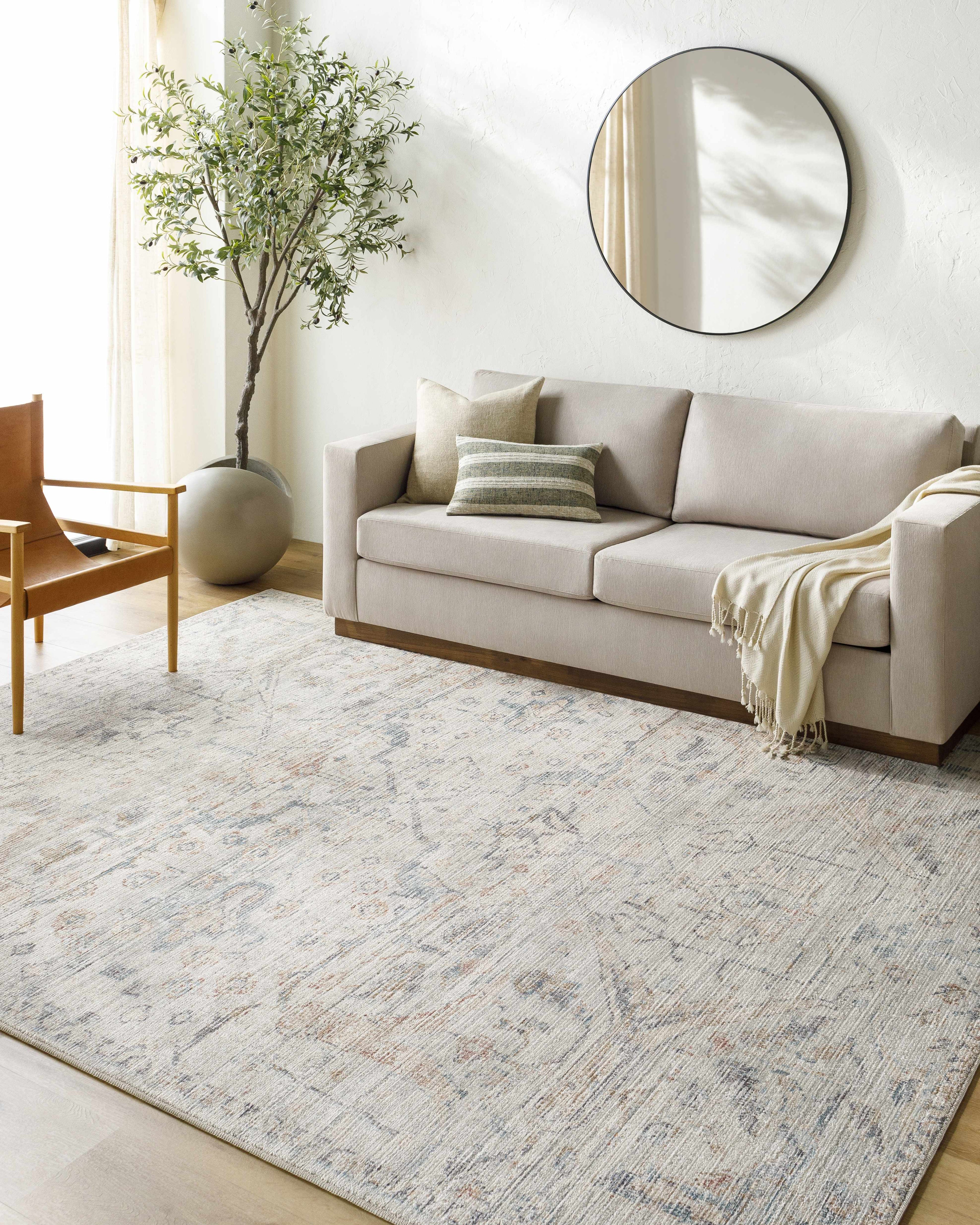 Marlene Damask Off White & Blue Area Rug