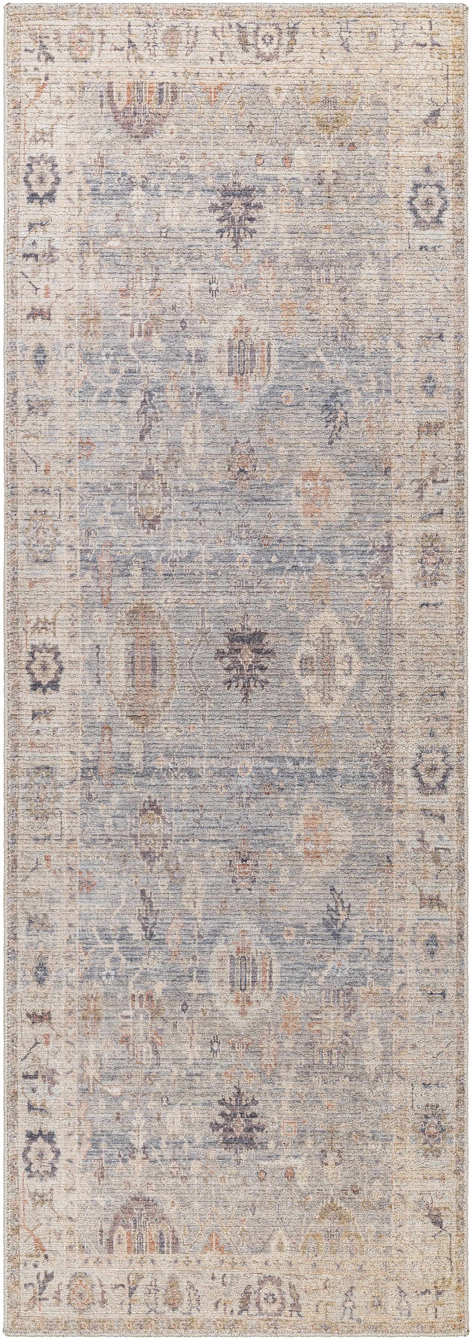 Marlene Damask Cream & Blue Area Rug