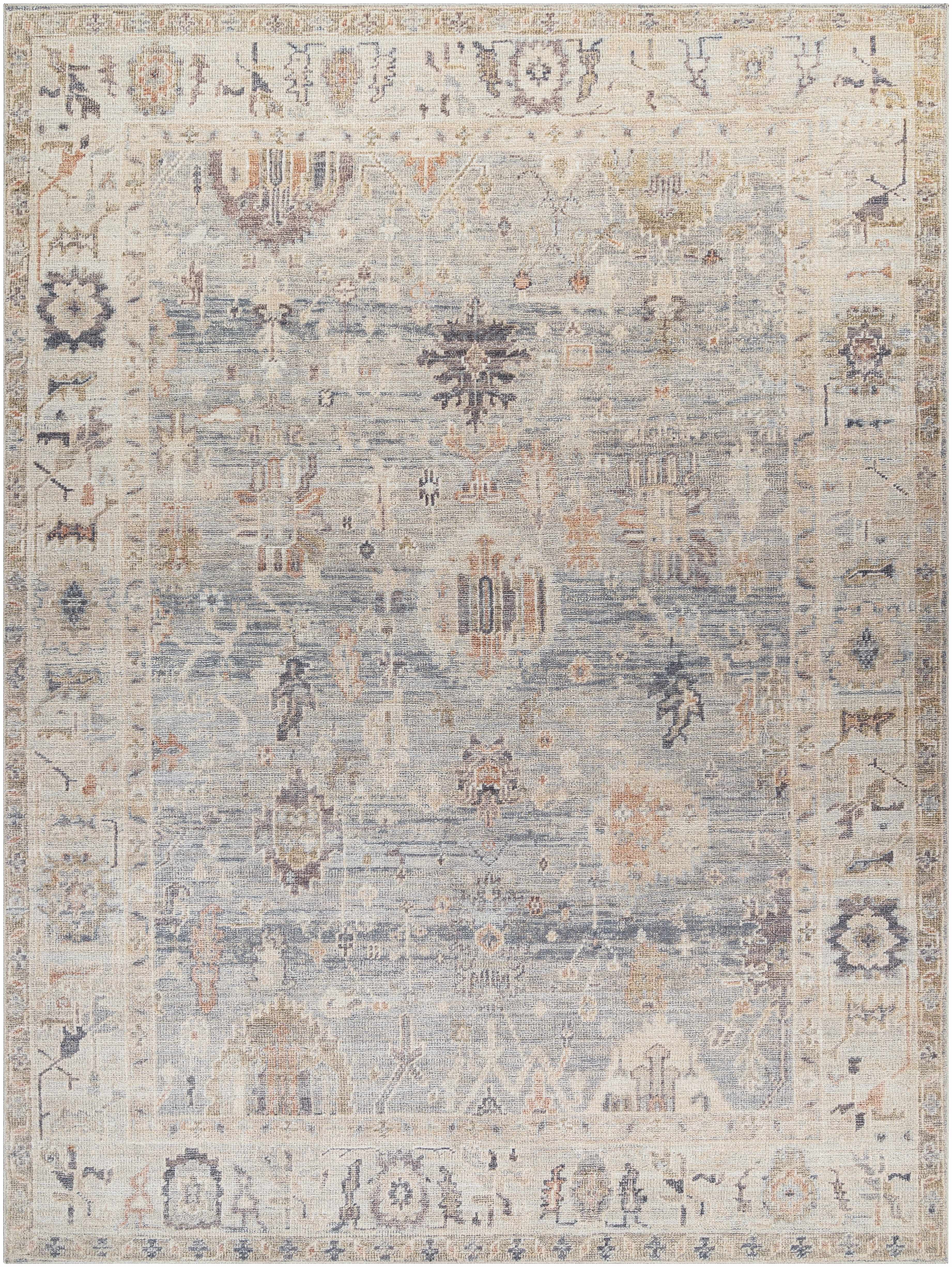 Marlene Damask Cream & Blue Area Rug