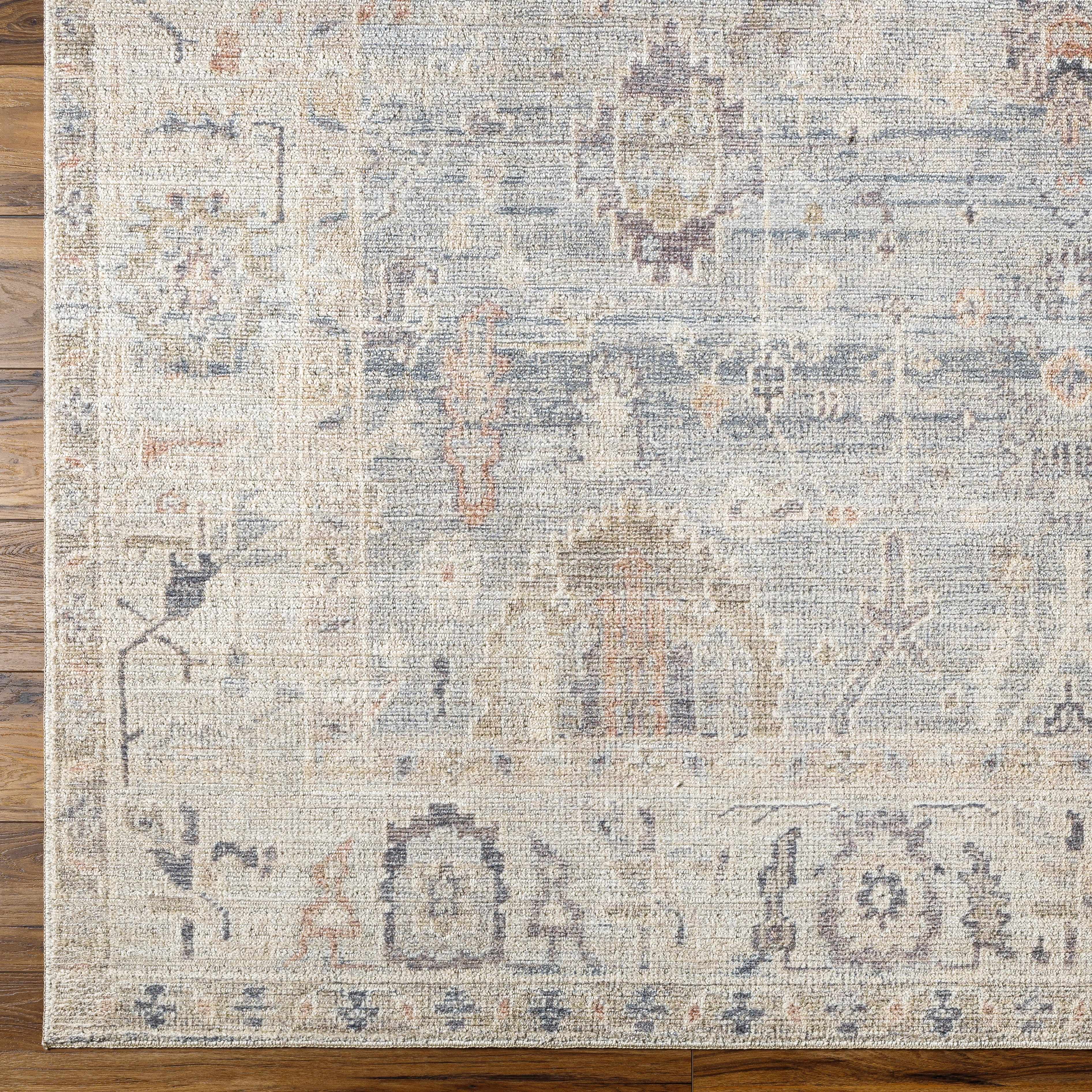 Marlene Damask Cream & Blue Area Rug