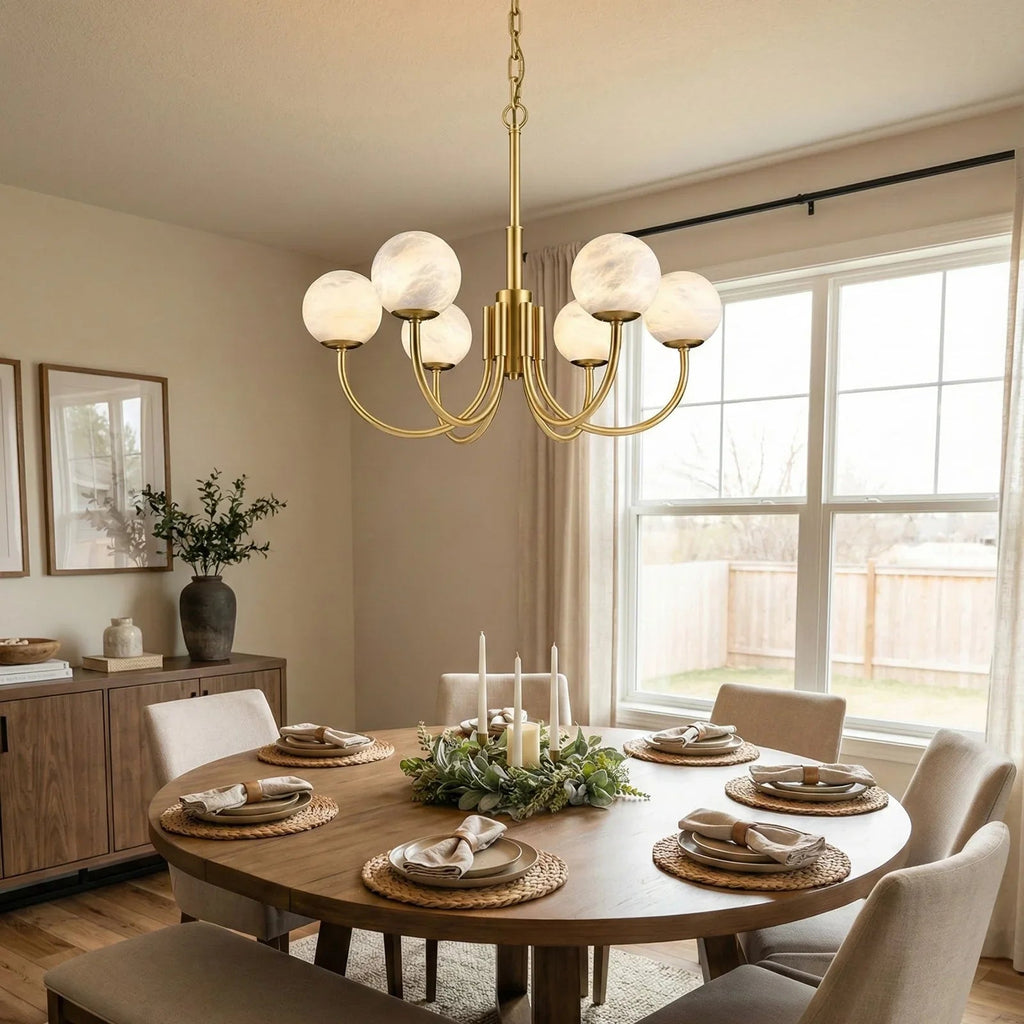 Spherical Alabaster Multi Head Chandelier