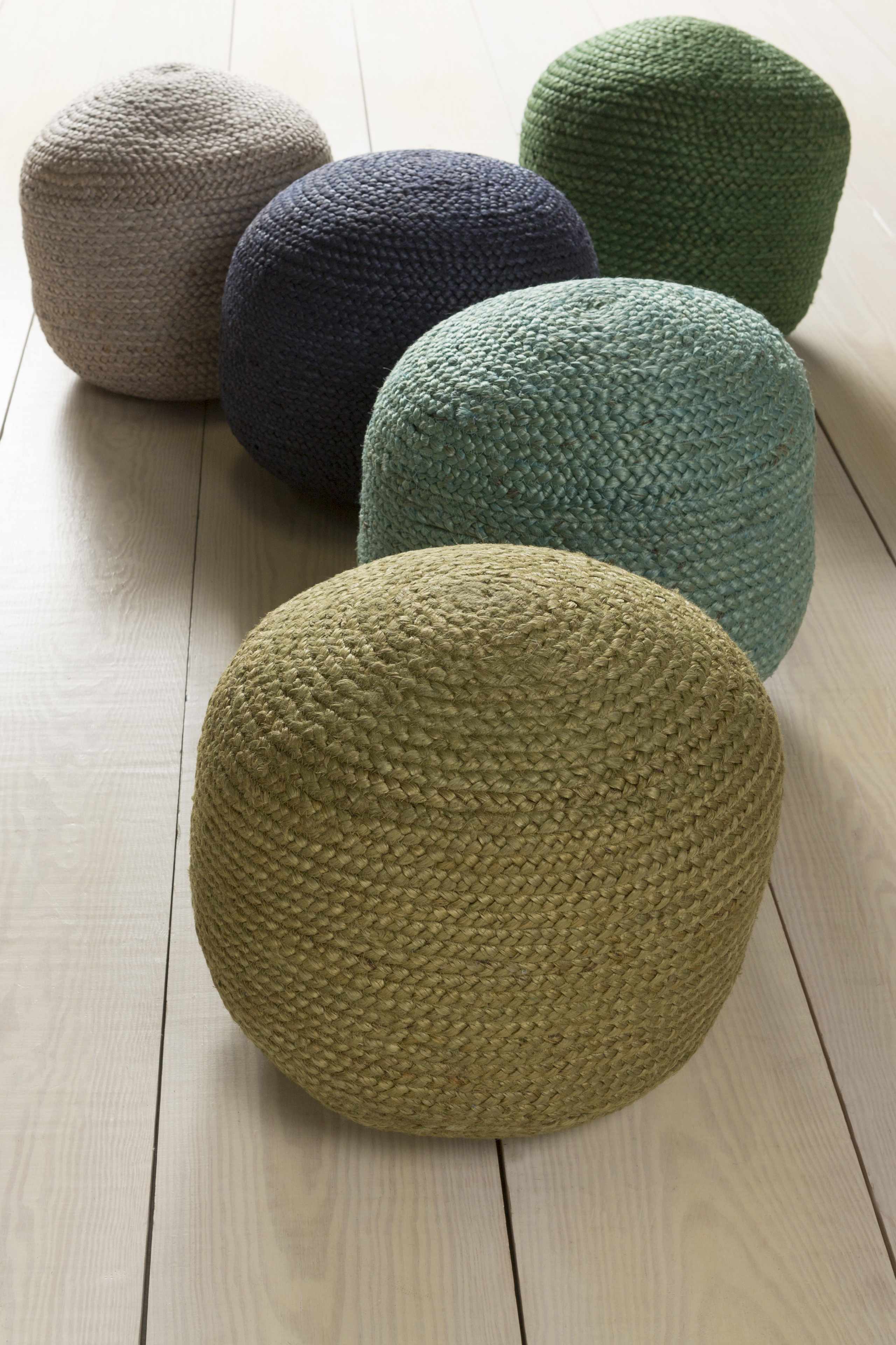 Navy Jute Knitted Pouf